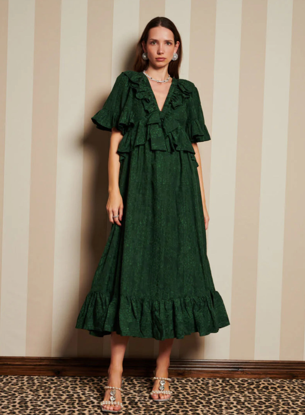 DREAM Sister Jane Dark Green Jacquard Maxi Dress – SYBIL Boutique