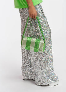 Essentiel Antwerp Green and Silver Striped Chainmail Shoulder Bag