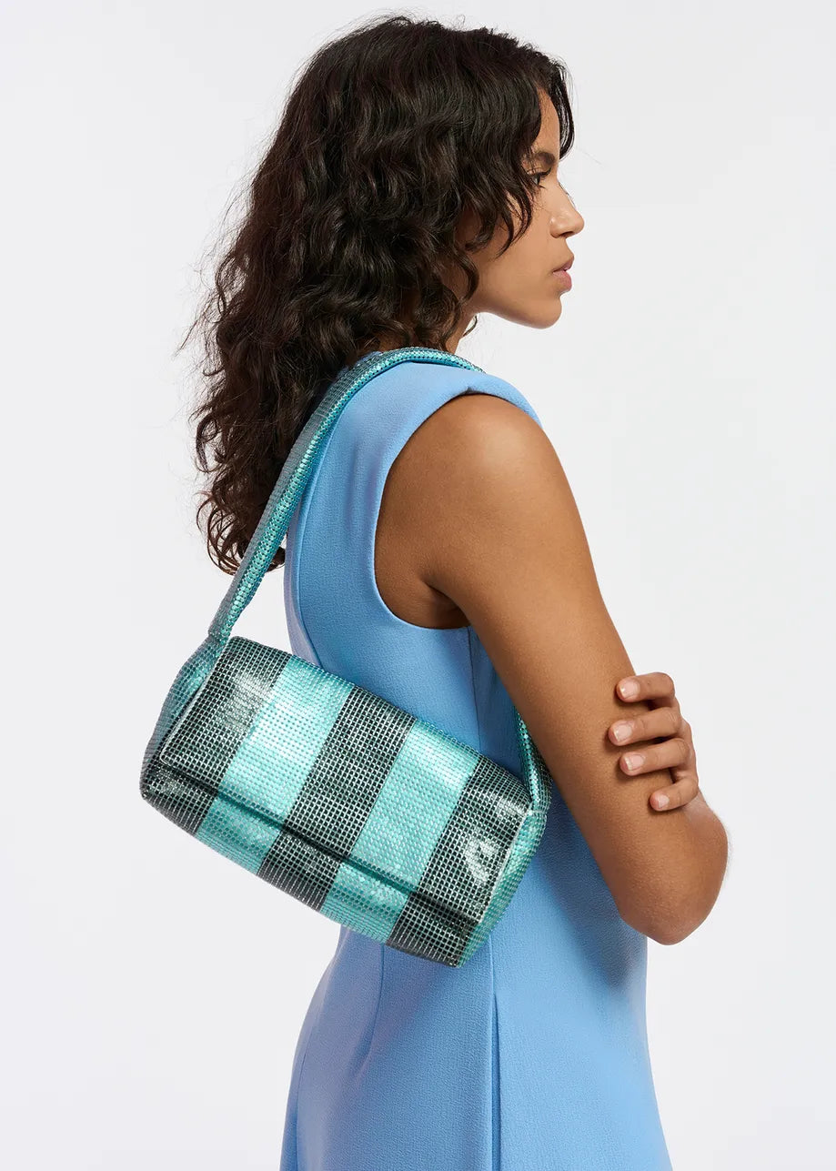 Essentiel Antwerp Black & Blue Striped Chainmail Shoulder Bag