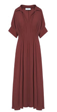 Load image into Gallery viewer, Beatrice B Chocolate Silk Dress with Pleated waist
