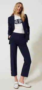 Twinset Navy Cropped Trousers with Oval T Buttons
