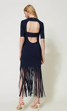 Load image into Gallery viewer, Twinset Navy Short Knit Dress with fringing