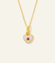 Load image into Gallery viewer, Ottoman Hands Mother Of Pearl with  Ruby Crystal Heart Pendant Necklace