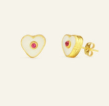 Load image into Gallery viewer, Ottoman Hands Mother of Pearl Heart Stud Earrings with Ruby Crystal