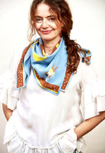 Load image into Gallery viewer, Johamin Large Blue and Chocolate Brown Silk Scarf