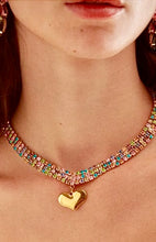 Load image into Gallery viewer, Nali Multicolored crystal Necklace with Gold Heart