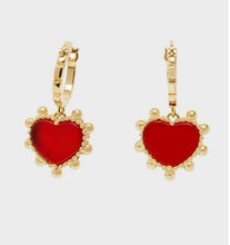 Load image into Gallery viewer, Nali 14k Gold Plated Red Heart Earrings