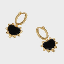 Load image into Gallery viewer, Nali 14k Gold Plated Black Heart Earrings