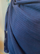 Load image into Gallery viewer, Navy Wool Blanket Scarf with Long Fringing