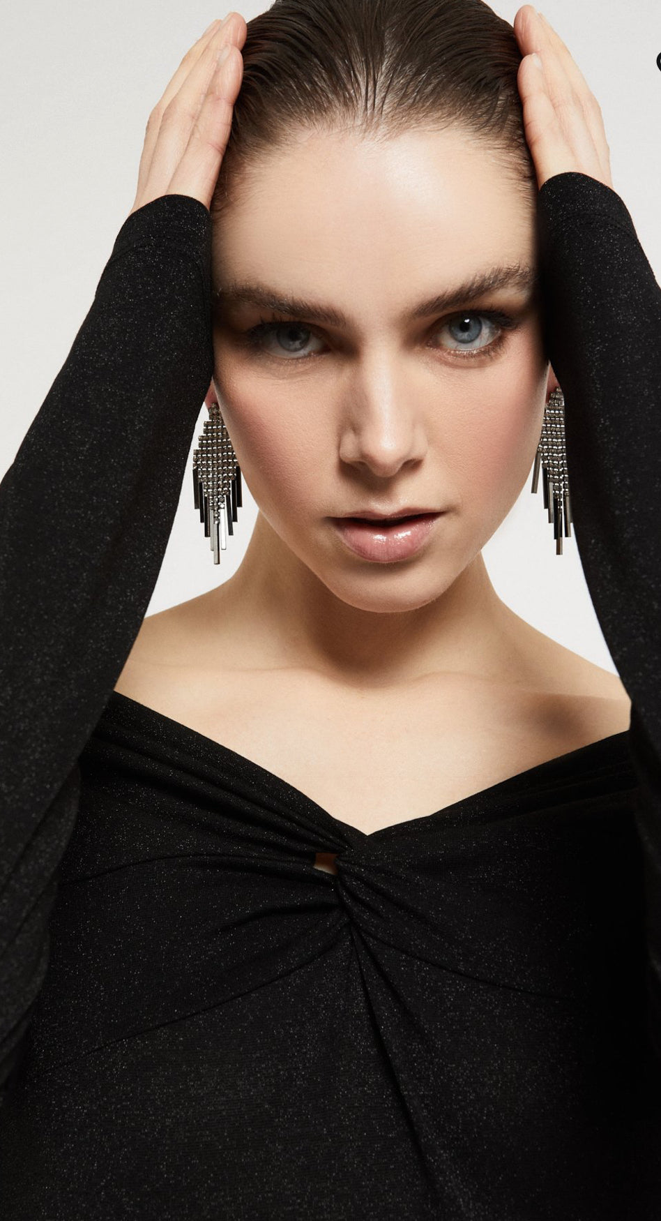 Ottod’Ame Black Long Sleeve Off-Shoulder Long Dress.