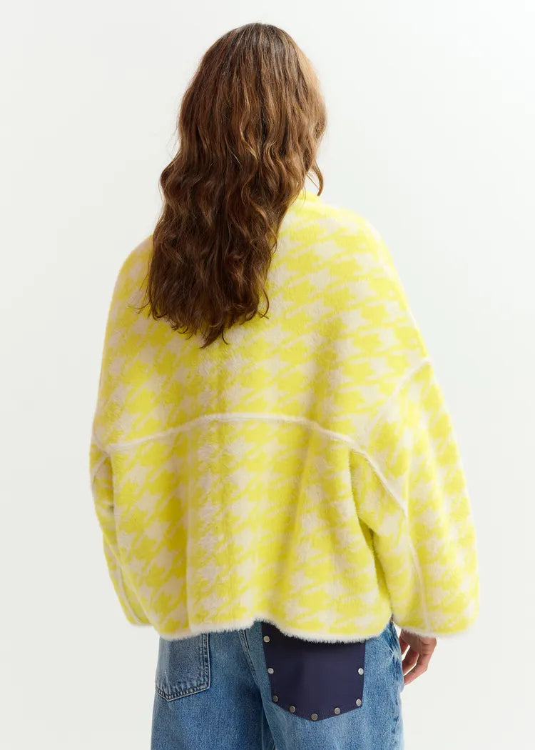Essentiel Antwerp Lemon Houndstooth Fluffy Knit Jacket