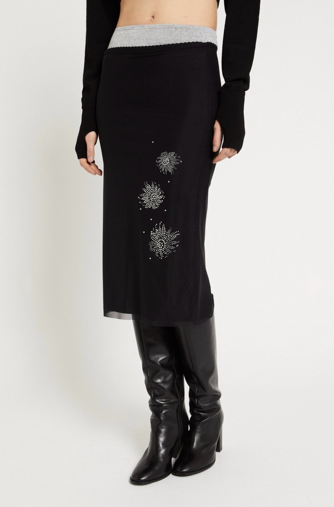 Ottod’Ame Black Tulle Skirt with Rhinestone Embellishment