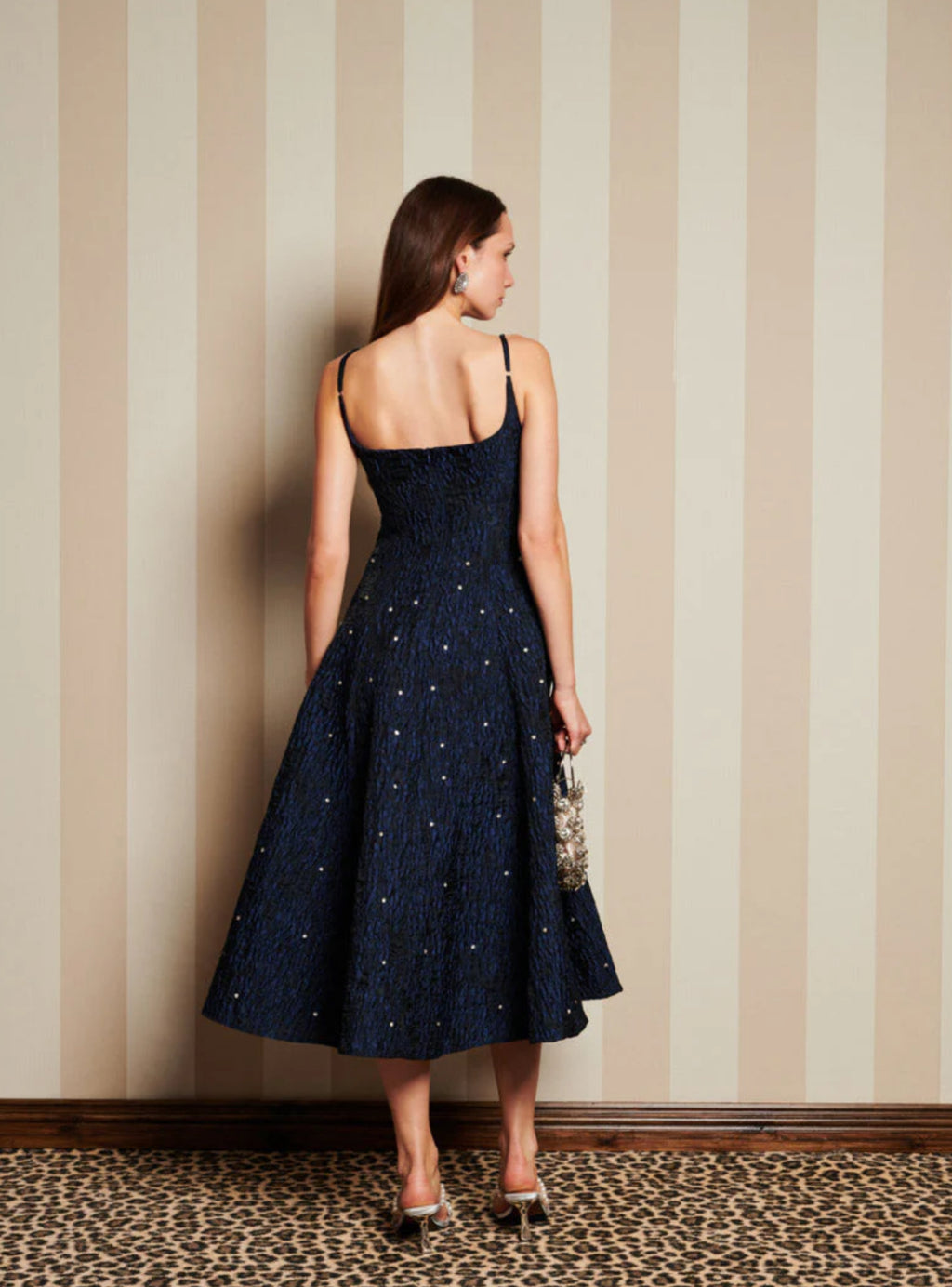 DREAM Sister Jane Navy Midi Dress with Crystal Embellishments