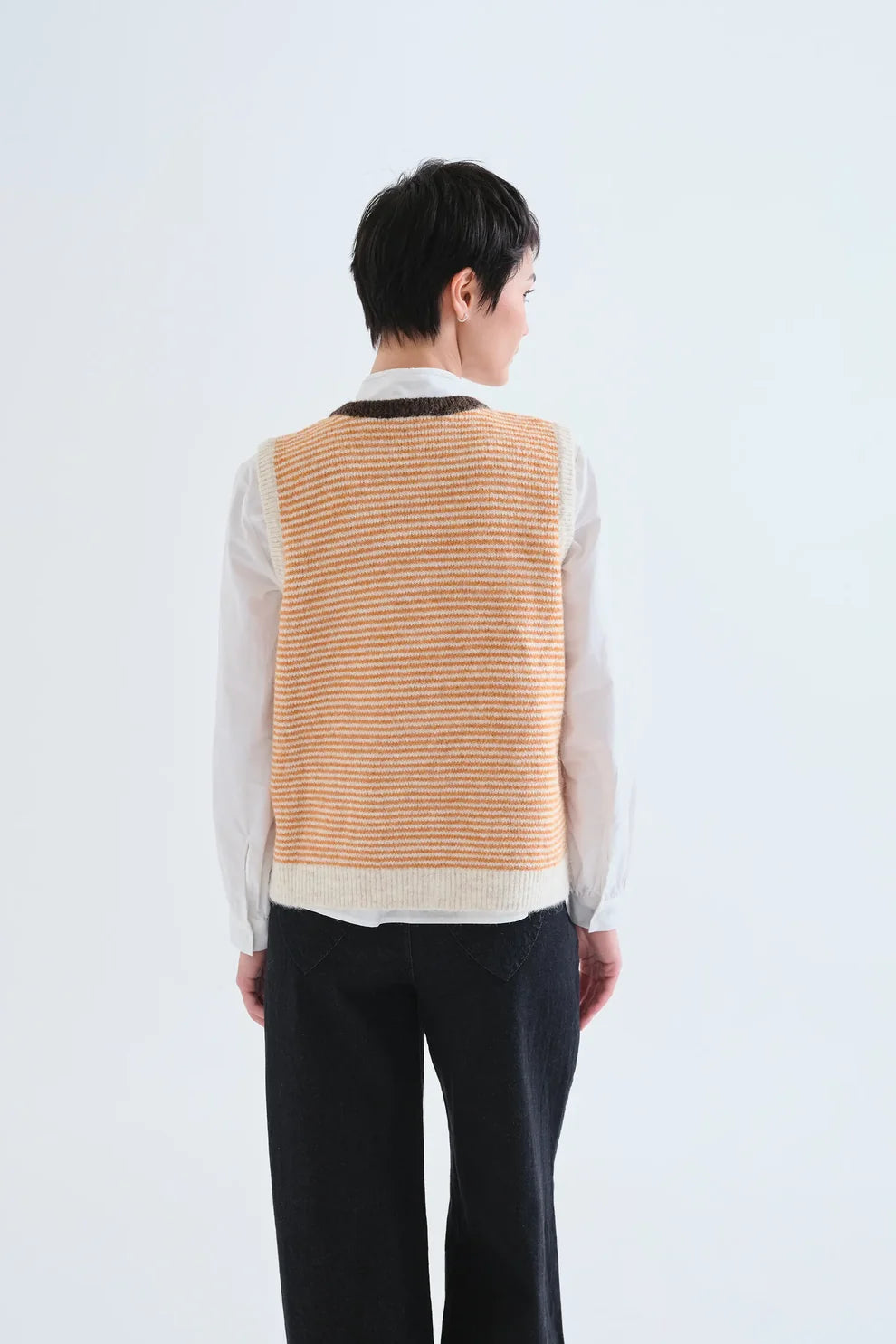 Compañia Fantástica Orange Stripe Knitted Button Up Vest