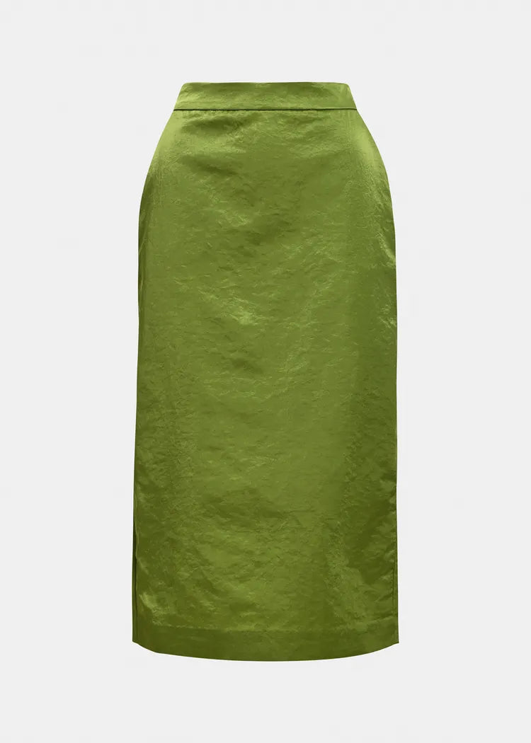 Essentiel Antwerp Kiwi Green Satin Midi Pencil Skirt