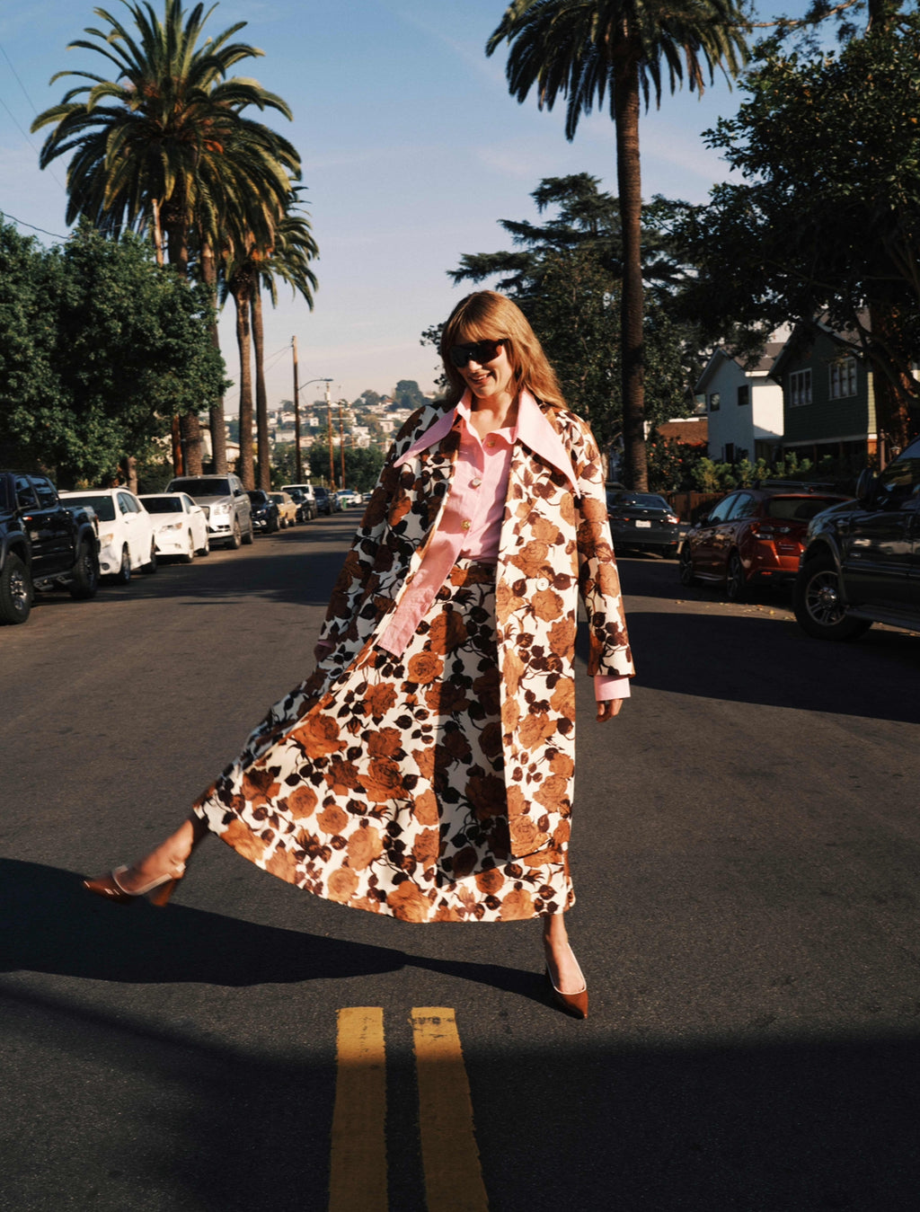 Essentiel Antwerp Brown Floral Print Growgrain Double Breasted Coat