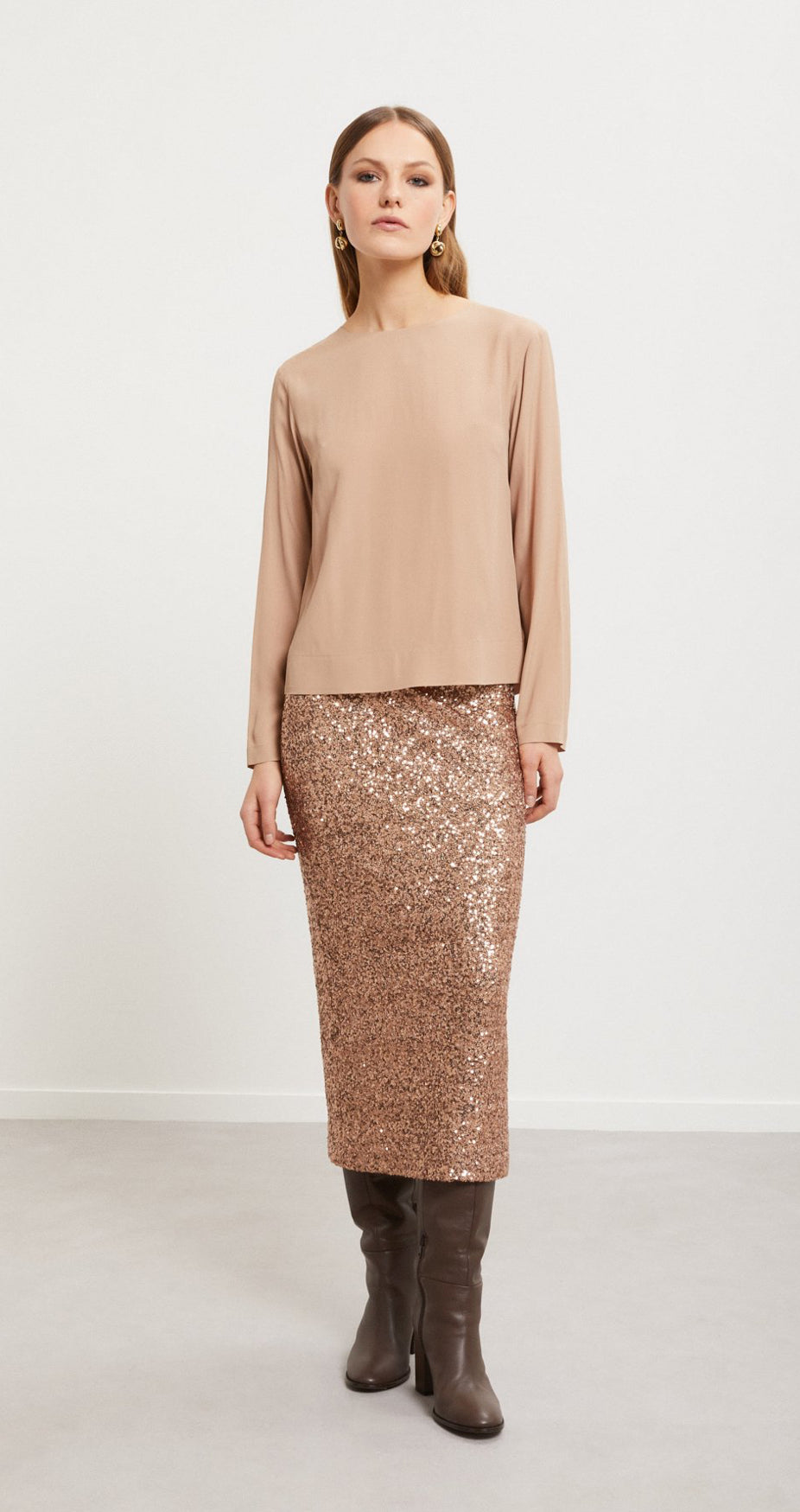 Ottod’Ame Champagne Silk Blend Blouse with Jewel Back Fastenings