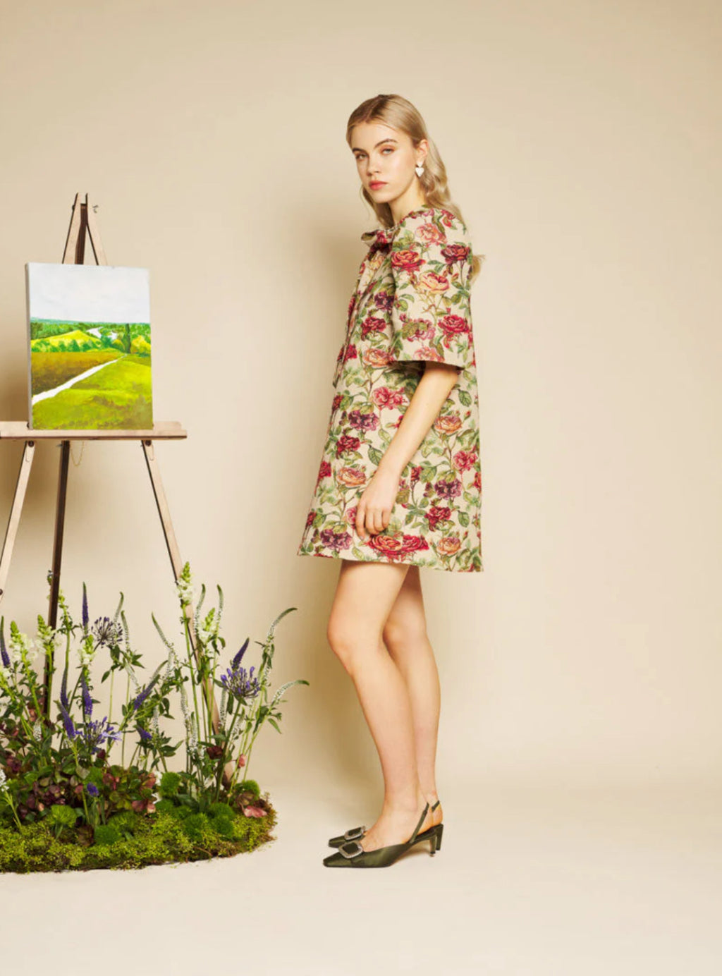 Sister Jane Rose Printed Tapestry Dress with Puff Sleeves