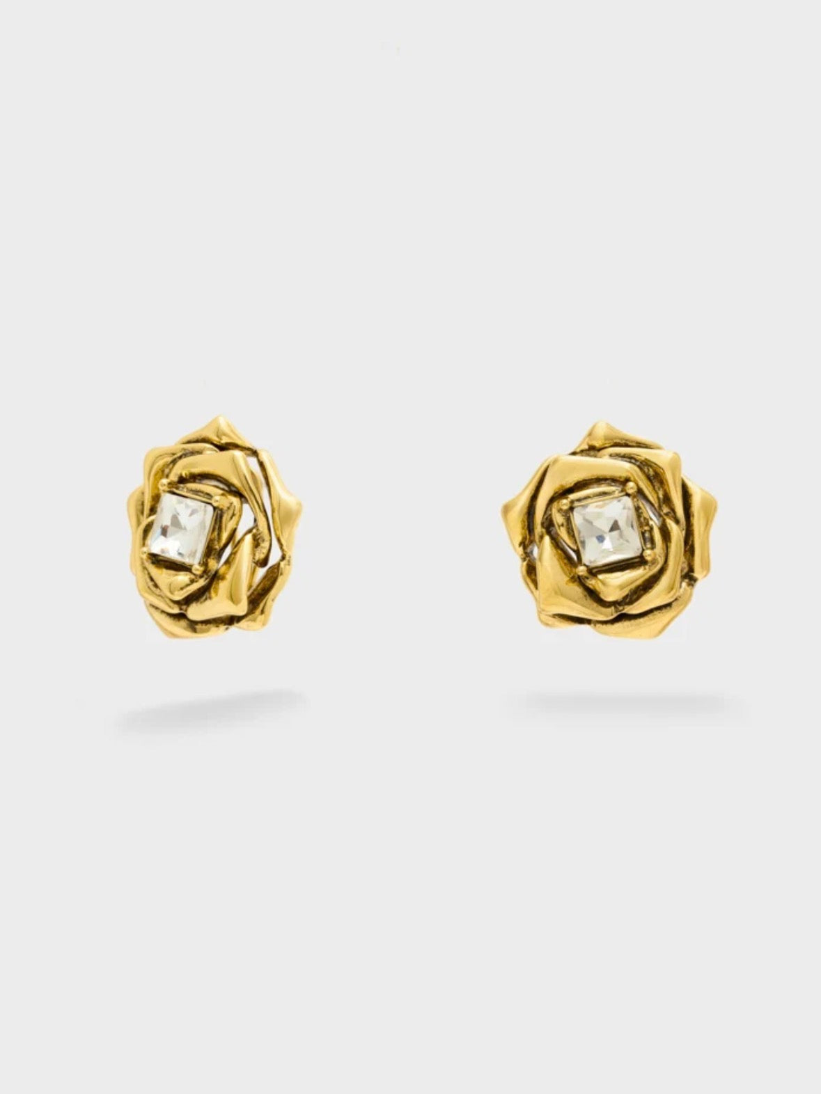 NALI Gold Rose Shaped Earrings with Crystal Centre