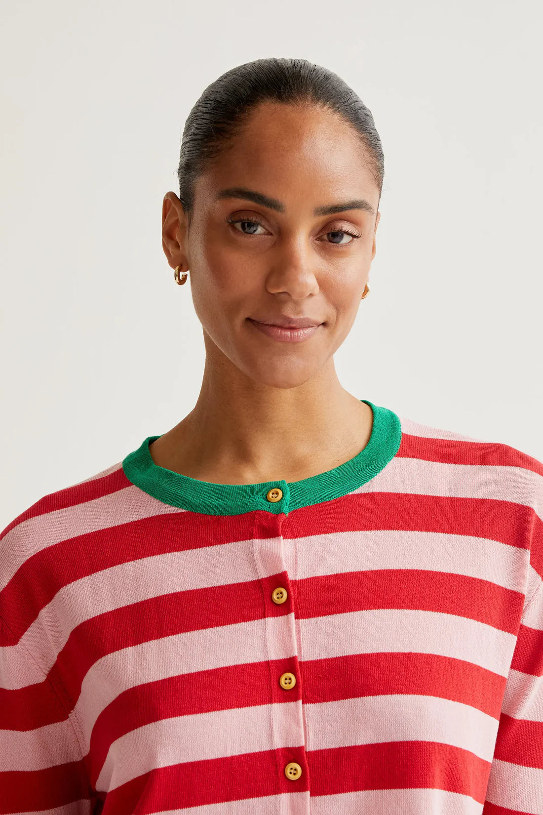Compañía Red & Pink Stripe Fine Knit  Cardigan
