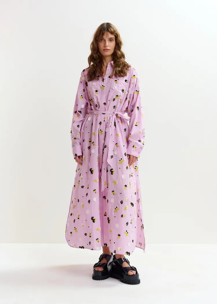 Essentiel Antwerp Lilac Shirt Dress with Floral Embellishments