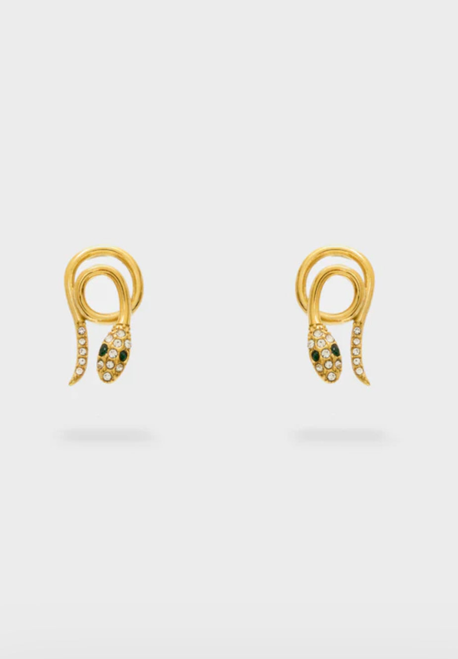 NALI Gold Snake Earrings with Crystals