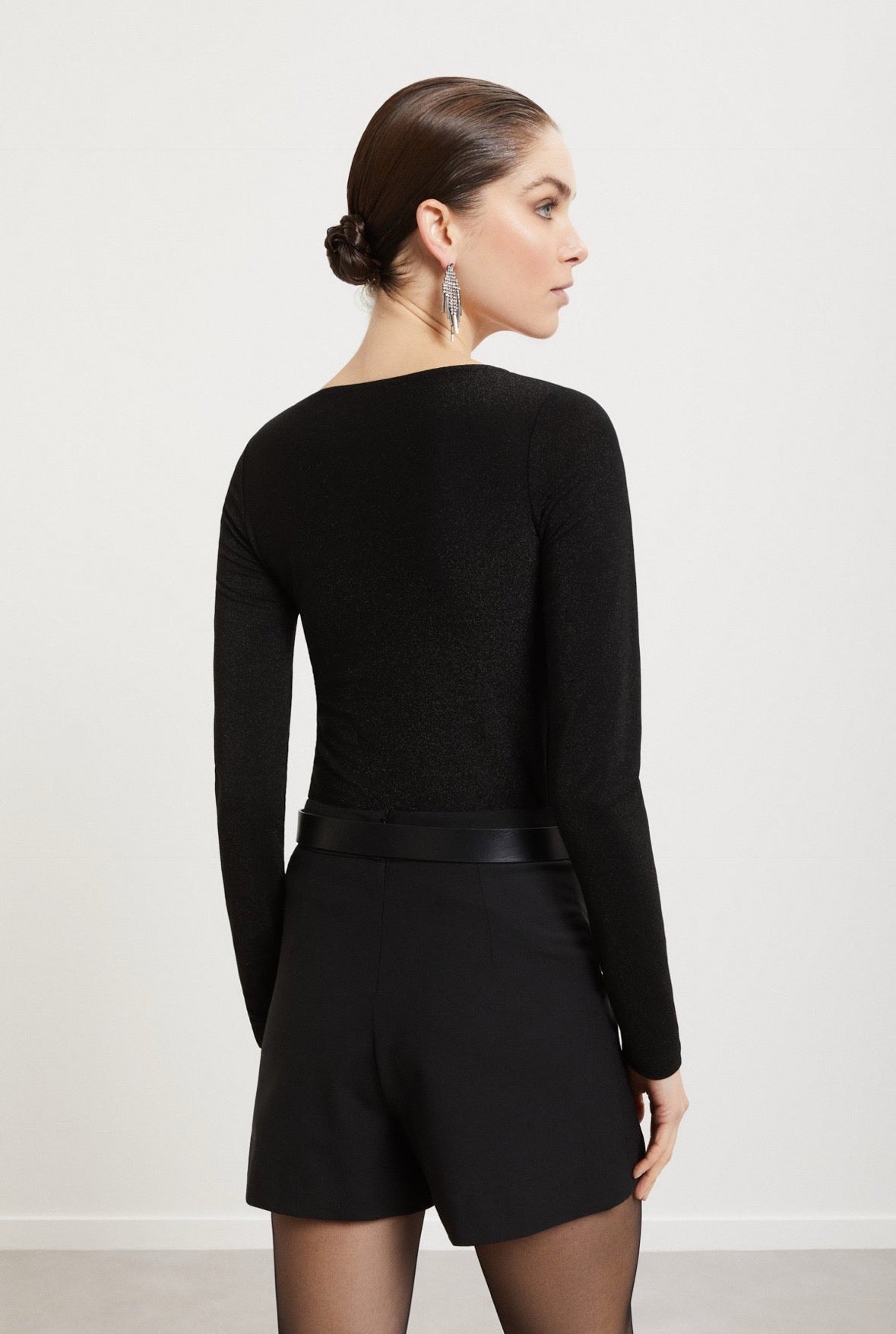 Ottod’Ame Black Lurex Top with Keyhole Neck