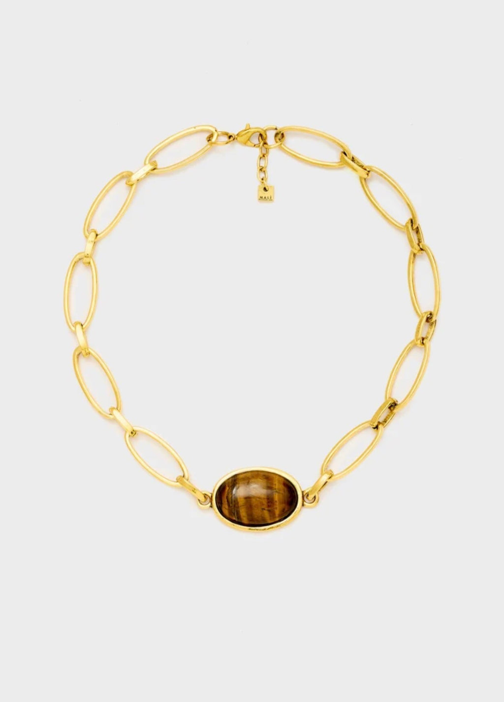NALI Short Gold Necklace with Tigers Eye Pendant