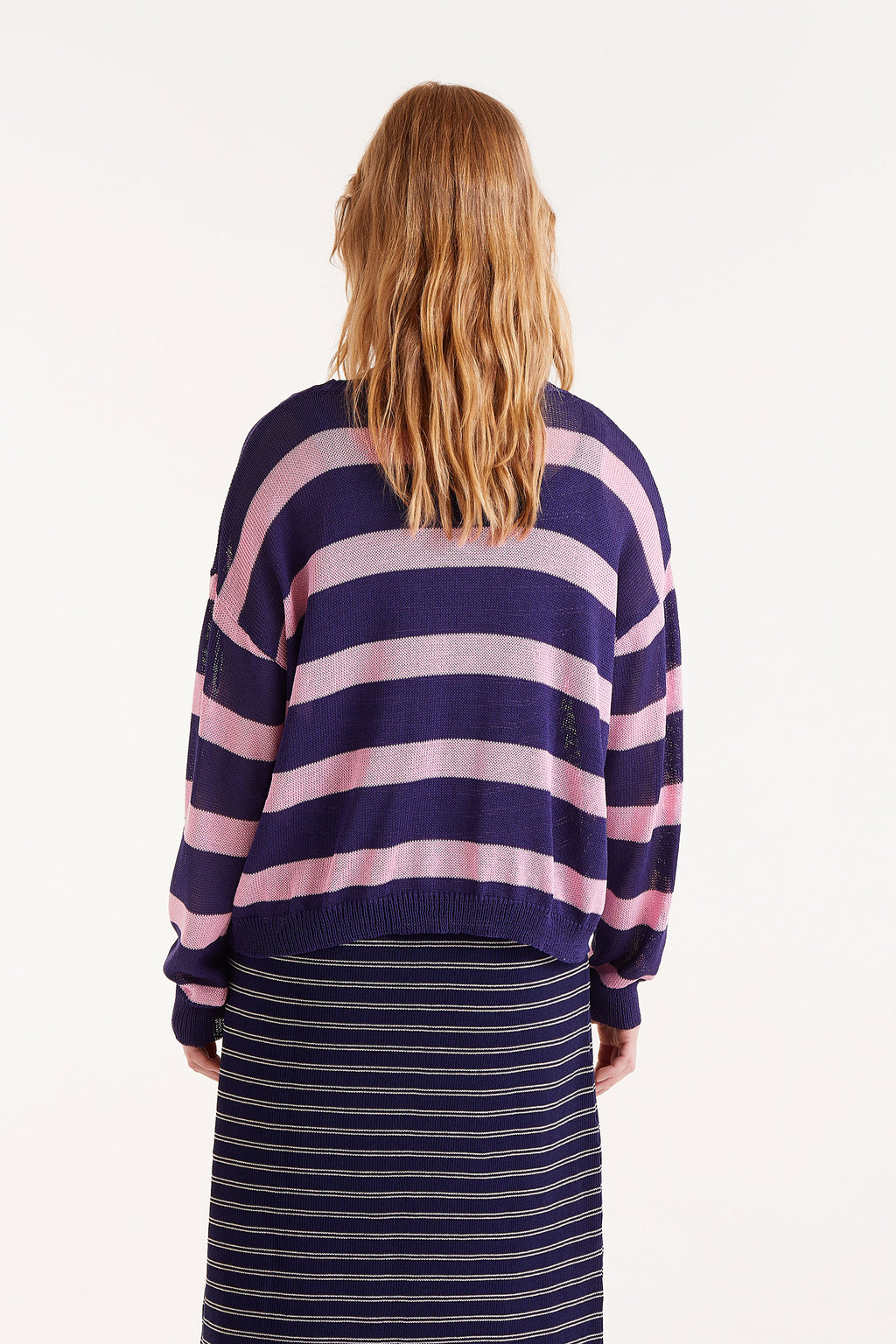 Compañia Fantastica Navy & Pink striped knit jumper