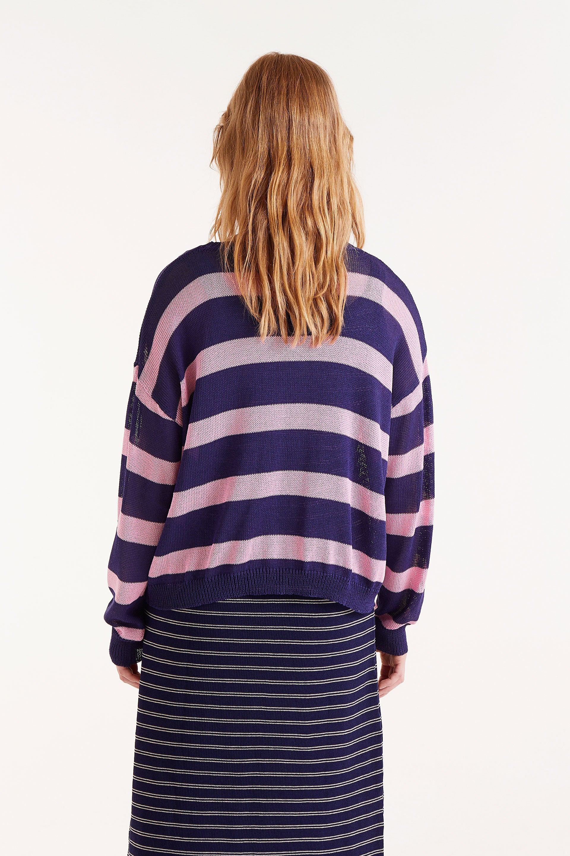 Compañia Fantastica Navy & Pink striped knit jumper
