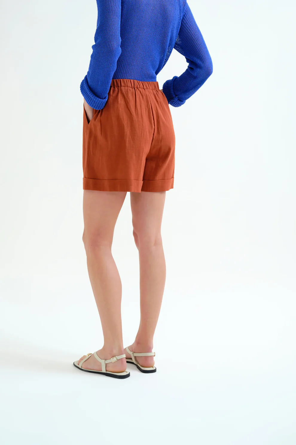 Compañía Terracotta Cotton Shorts with Pockets and Elasticated Waist