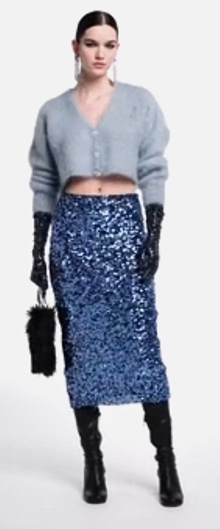 Ottod’Ame Blue Sequins Midi Skirt