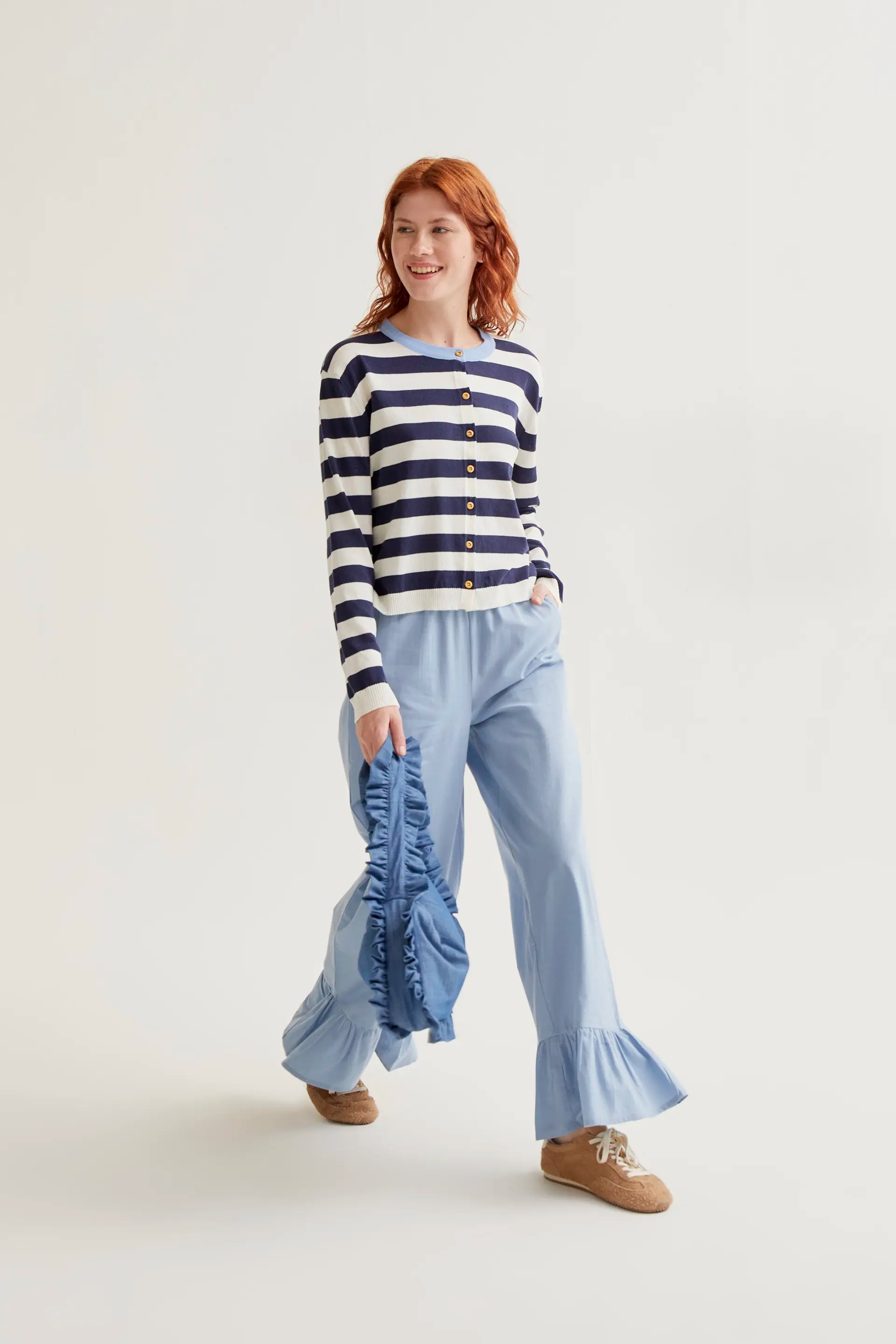 Compañía Navy Stripe Fine Knit Cardigan