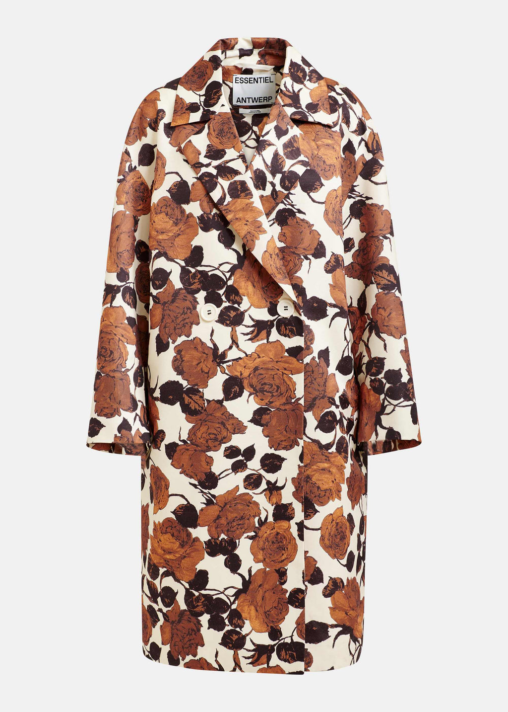 Essentiel Antwerp Brown Floral Print Growgrain Double Breasted Coat