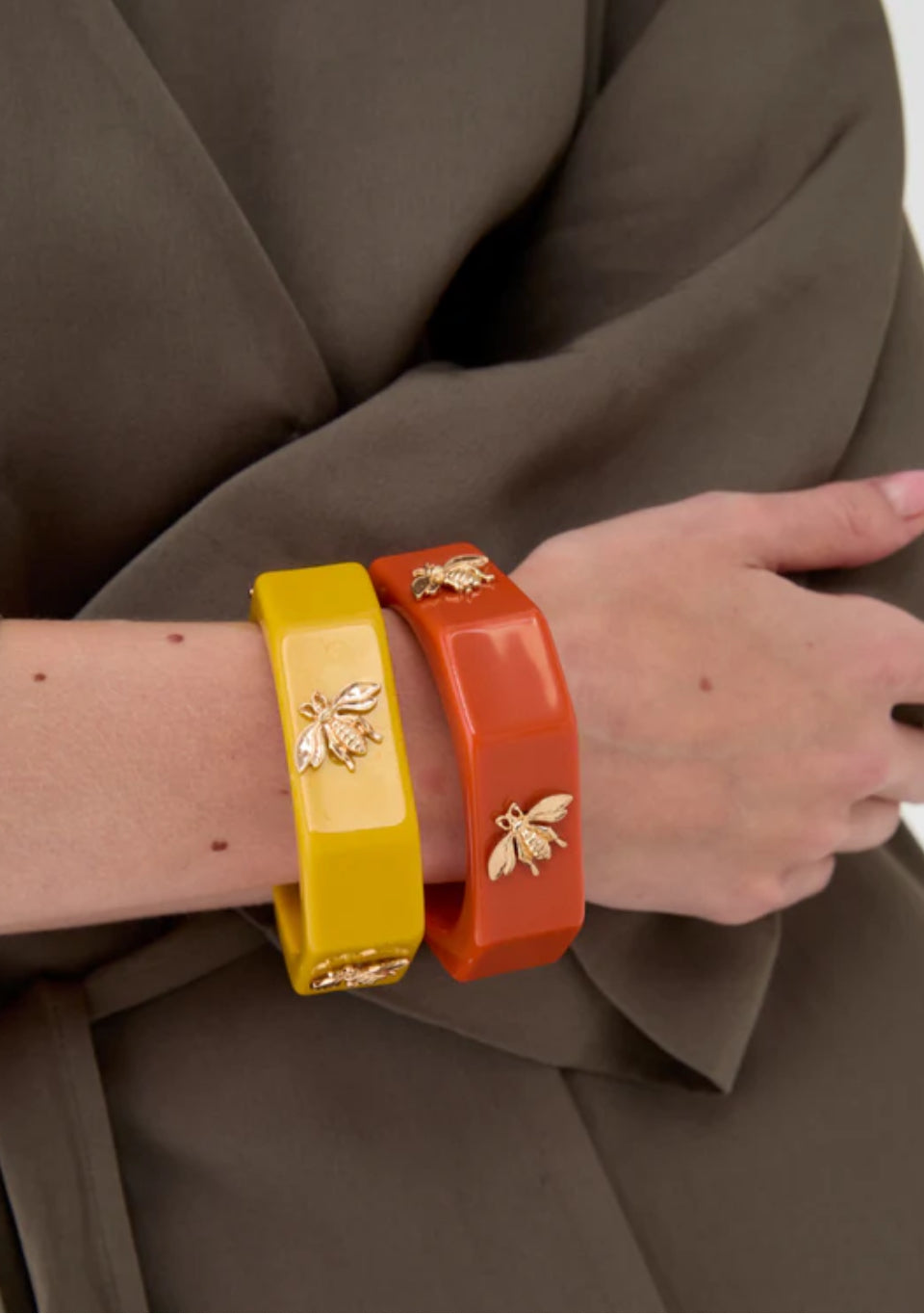 NALI Yellow Bangle with Gold Bee Detail