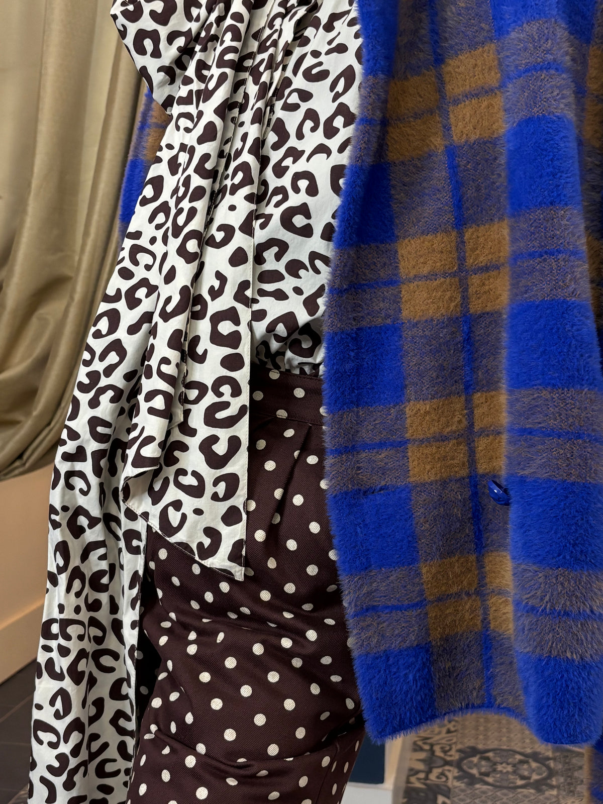 Essentiel Antwerp Cobalt & Brown Double-Breasted Check Jacket