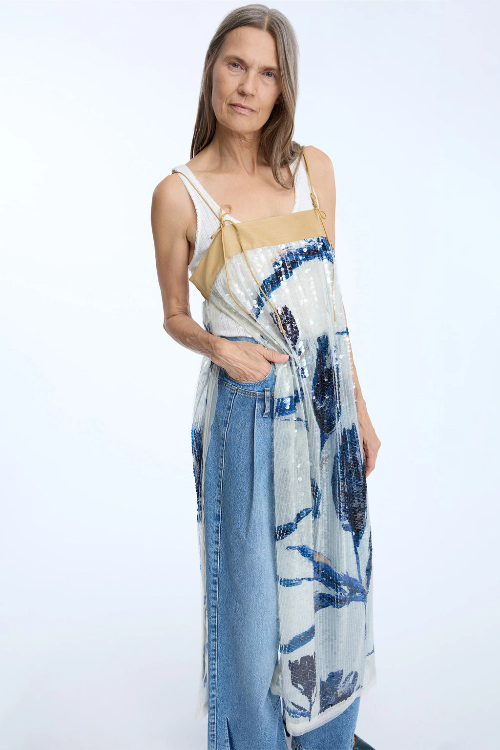 MUNTHE NARA Sequin Dress with Floral Print and Spaghetti Straps