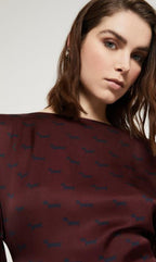 Ottod’Ame Long Sleeve Burgundy Print Midi Dress