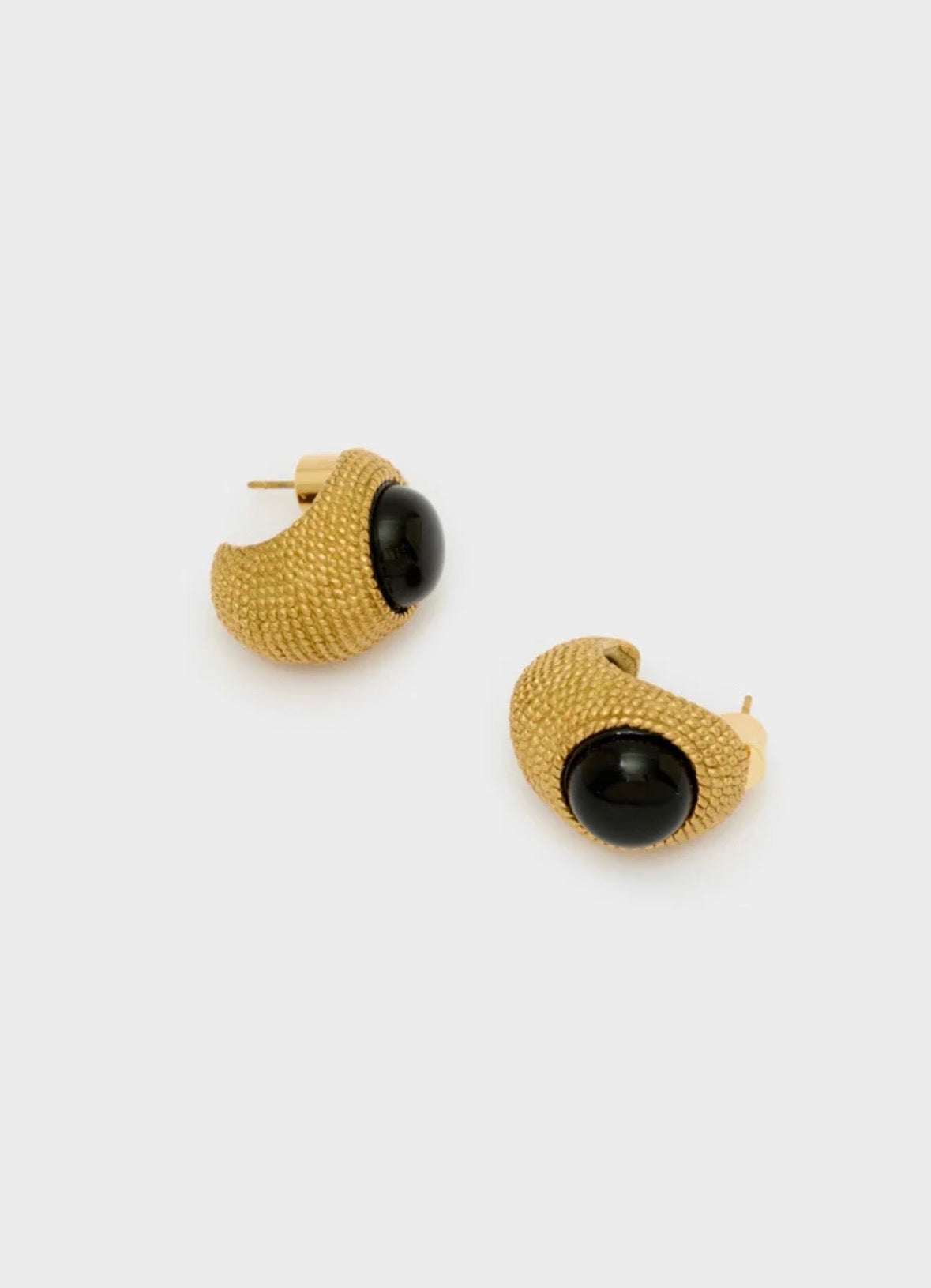 NALI Gold Wrap Hoop Earrings with Black Stone