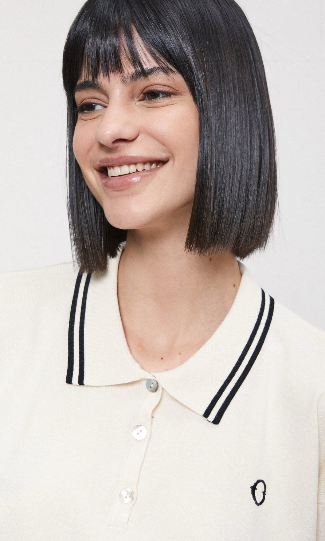 Ottod’Ame Cream Polo Top with Black Stripe