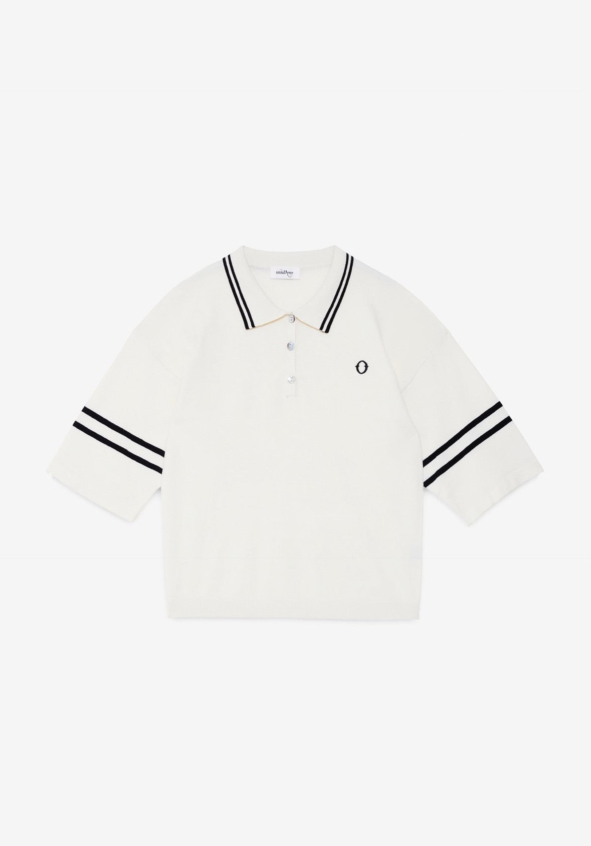 Ottod’Ame Cream Polo Top with Black Stripe