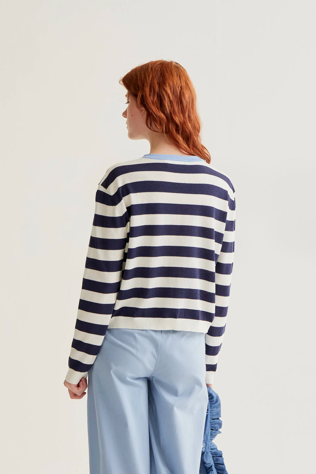 Compañía Navy Stripe Fine Knit Cardigan