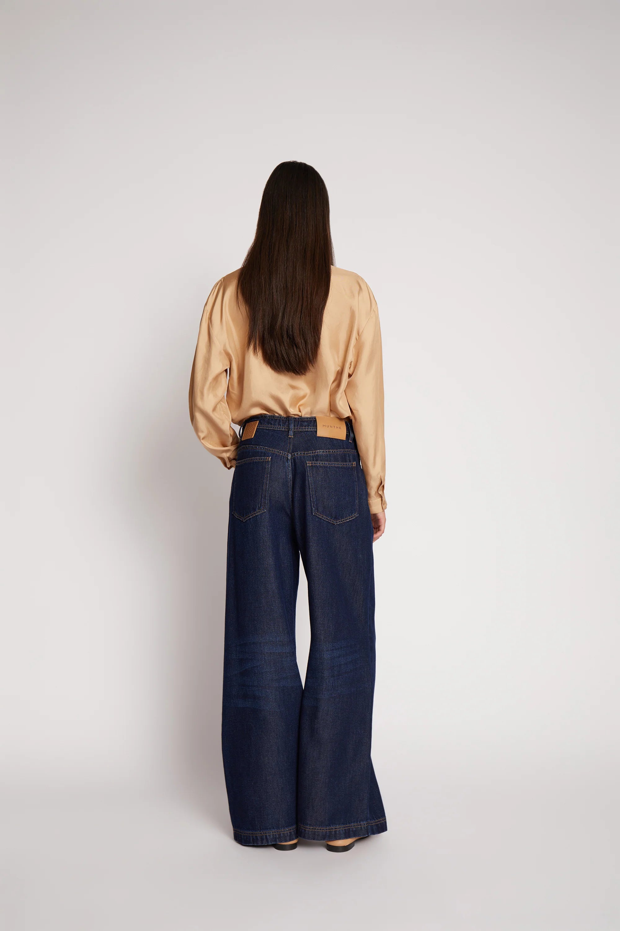 MUNTHE OBEY Indigo Blue Wide Leg Jeans with Tie Waist