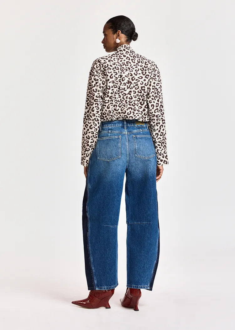 Essentiel Antwerp Blue Barrel-Leg Denim Jeans with Black Side Panels