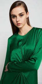 Ottod’Ame Kelly Green Satin Midi Dress