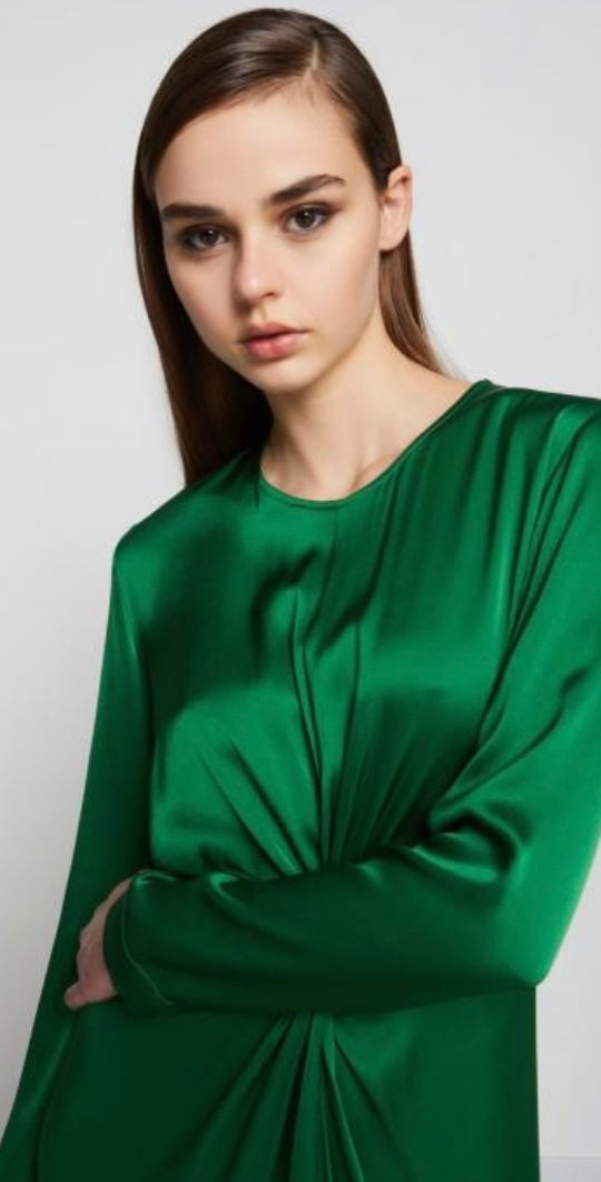 Ottod’Ame Kelly Green Satin Midi Dress