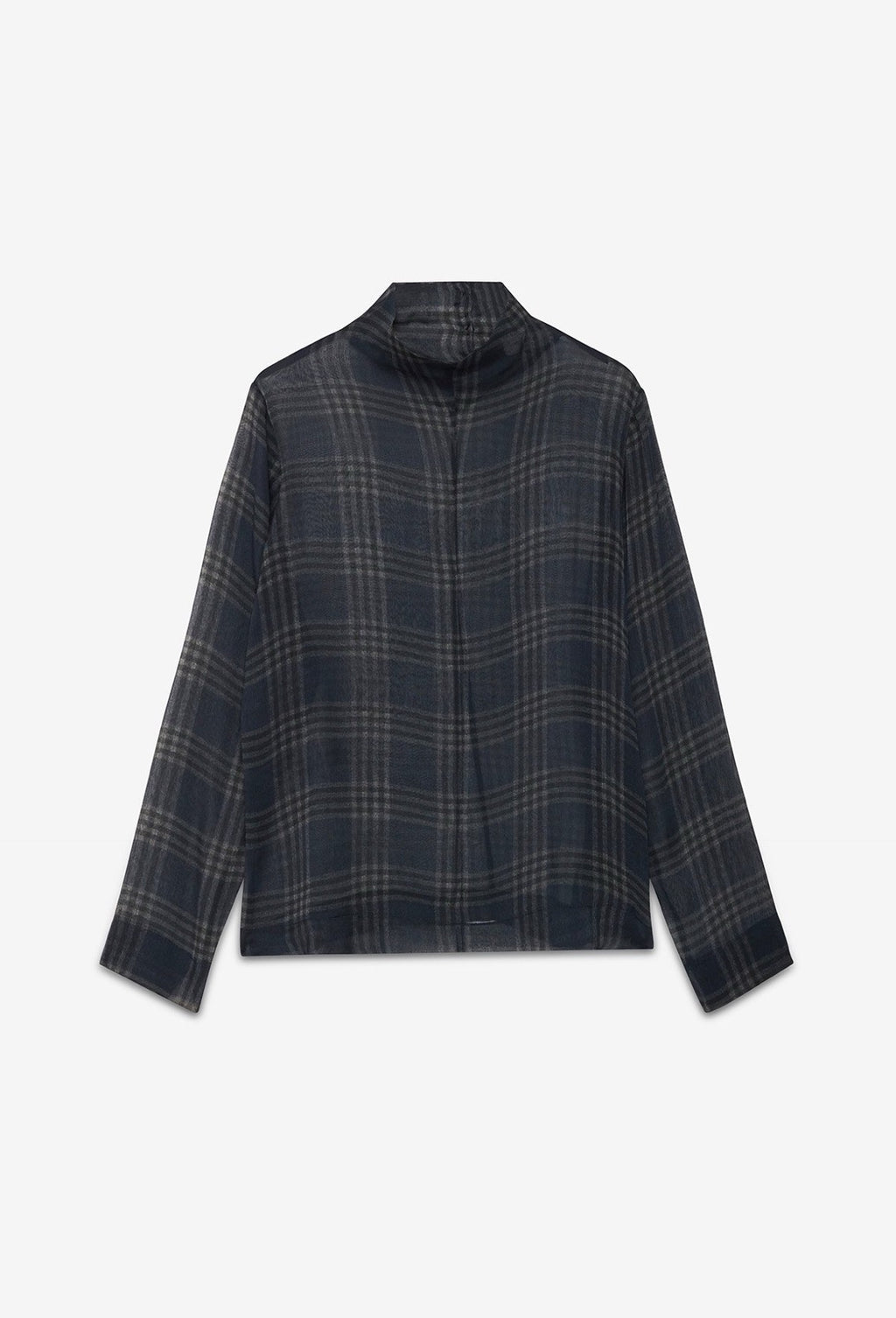 Ottod’Ame Navy Tartan Silk Chiffon  Blouse