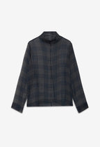 Ottod’Ame Navy Tartan Silk Chiffon  Blouse