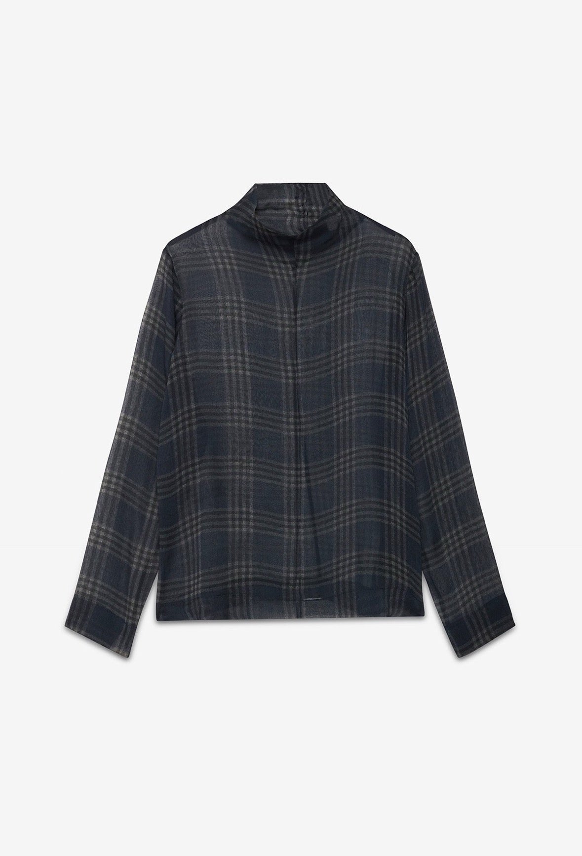 Ottod’Ame Navy Tartan Silk Chiffon  Blouse