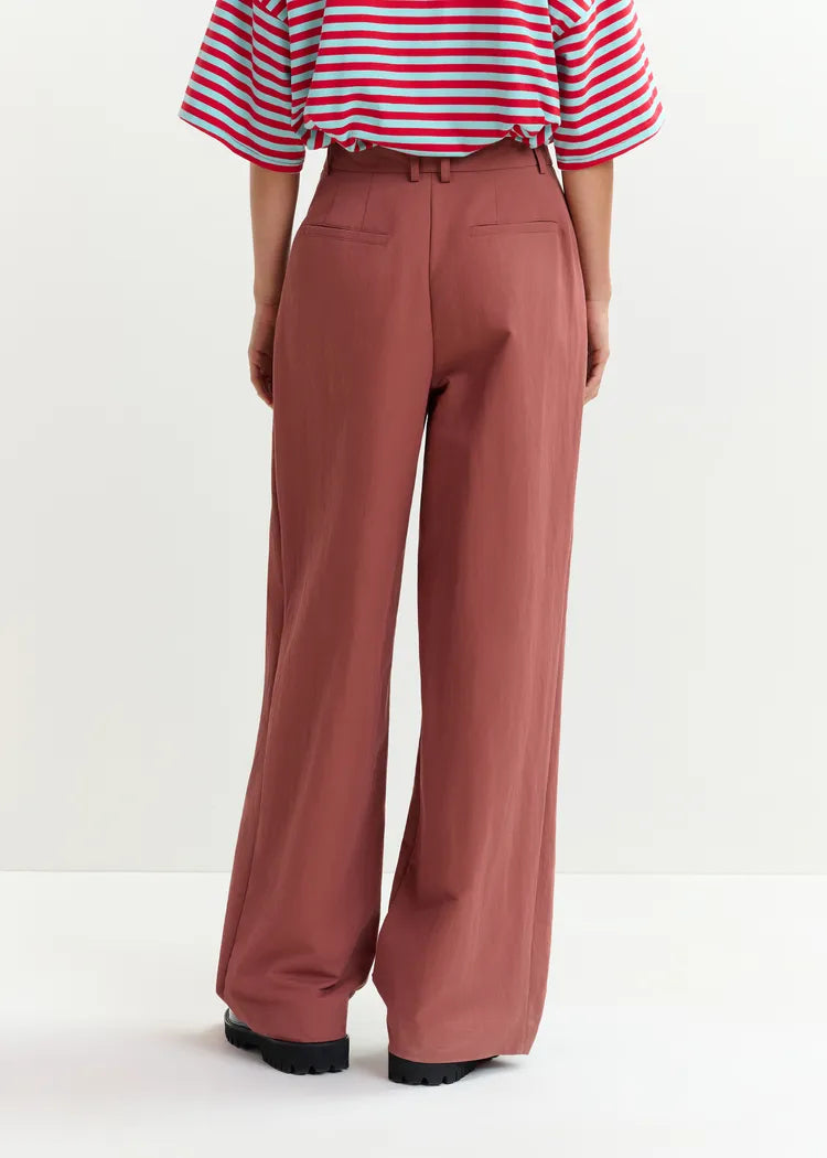 Essentiel Antwerp Terracotta Red Pleated Wide Leg Pants